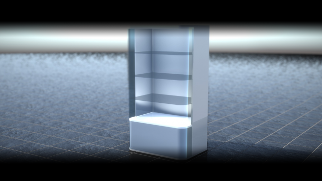 Vitrina cu geam curbat